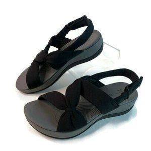 Clarks Womens Cloudsteppers Black Gray Slingback Sandals Wedge Platform 7 W